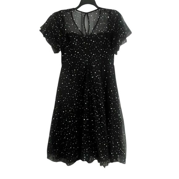 Torrid Woman’s Special Occassion Black Mesh & Iridescent Stars Whimsical MIDI Wi - Picture 2 of 6